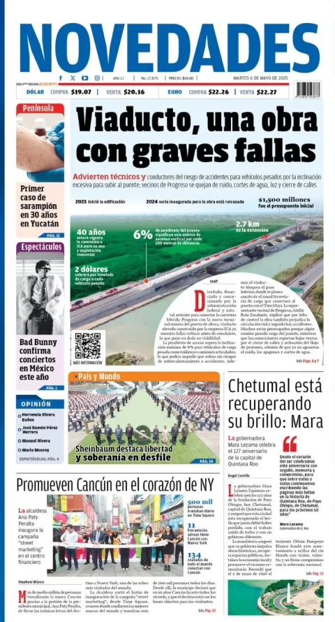 Portada de Novedades Quintana Roo del martes, 6 de mayo de 2025