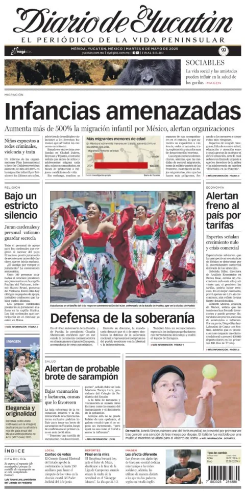 Portada de Diario de Yucatán del martes, 6 de mayo de 2025
