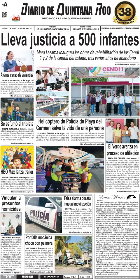 Portada de Diario de Quintana Roo (portada)