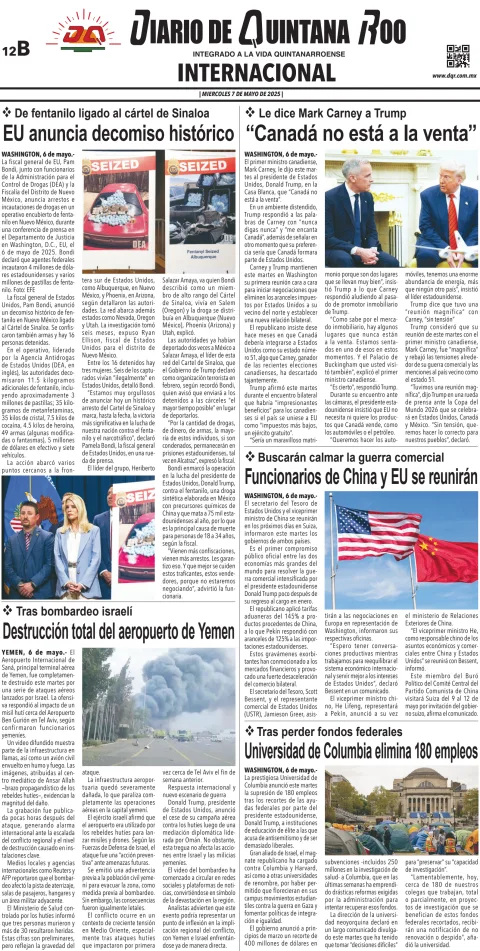 Portada de Diario de Quintana Roo (contra Portada)