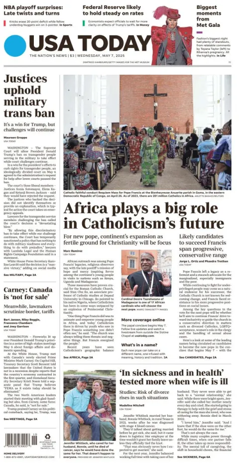Portada de Usa Today del miércoles, 7 de mayo de 2025