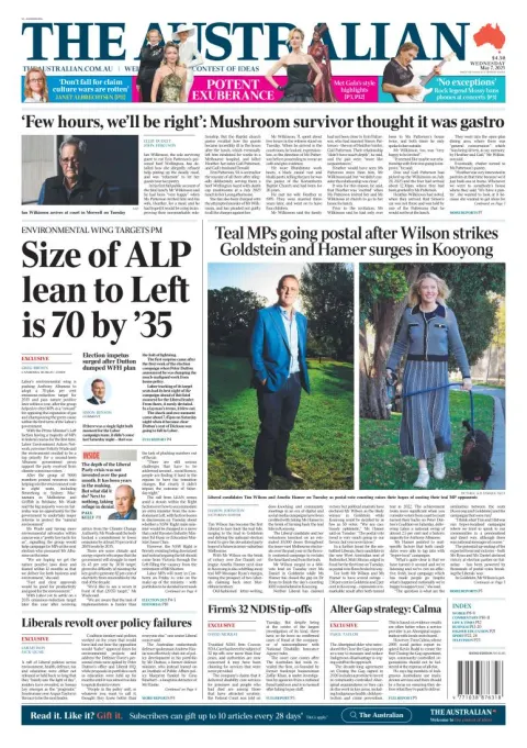Portada de The Australian del miércoles, 7 de mayo de 2025