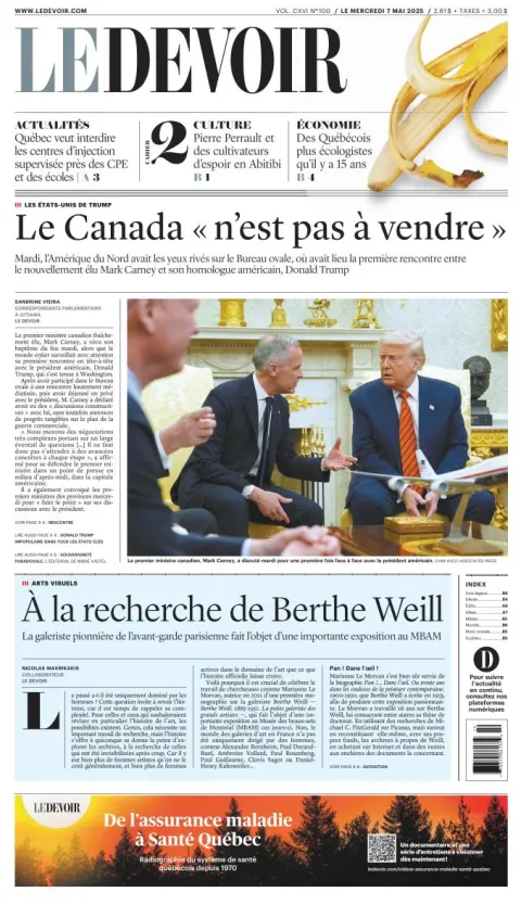 Portada de Le Devoir del miércoles, 7 de mayo de 2025
