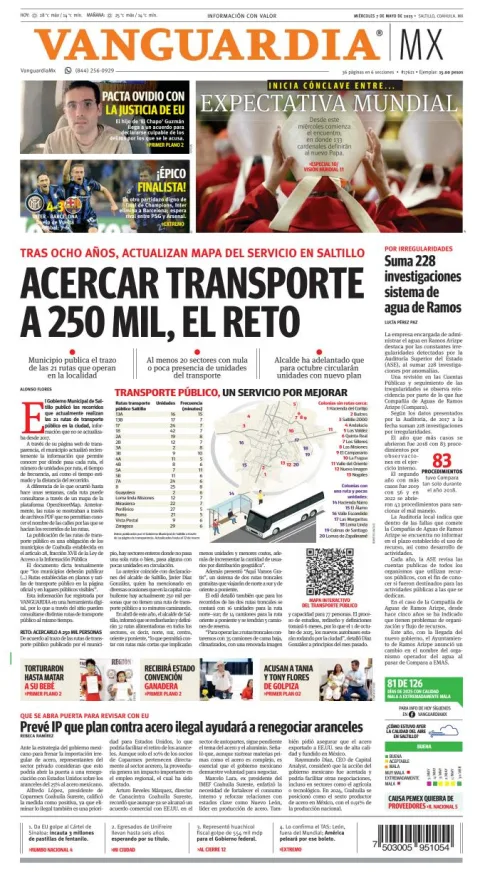Portada de Vanguardia del miércoles, 7 de mayo de 2025