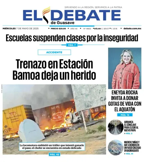 Portada de El Debate de Guasave del miércoles, 7 de mayo de 2025