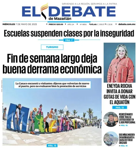Portada de El Debate de Mazatlan del miércoles, 7 de mayo de 2025