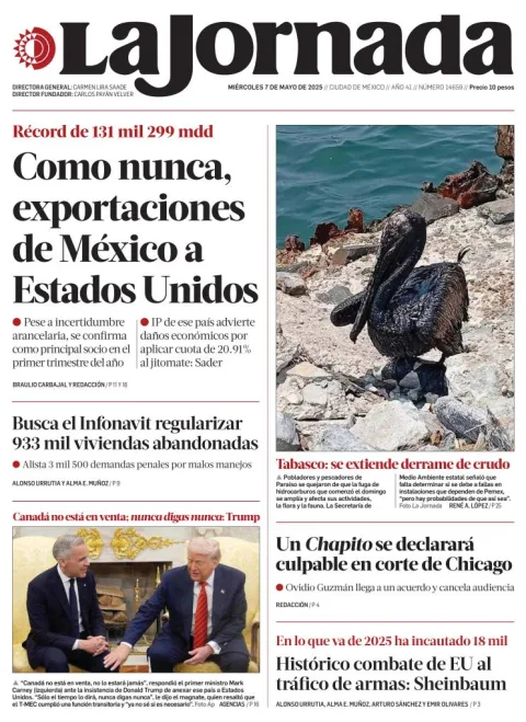 Portada de La Jornada del miércoles, 7 de mayo de 2025