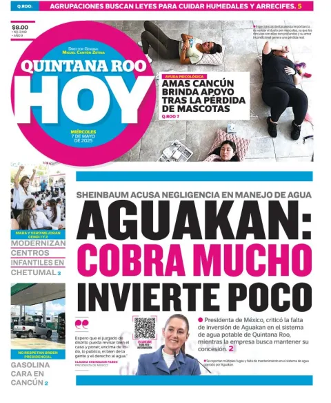 Portada de Quintana Roo Hoy del miércoles, 7 de mayo de 2025
