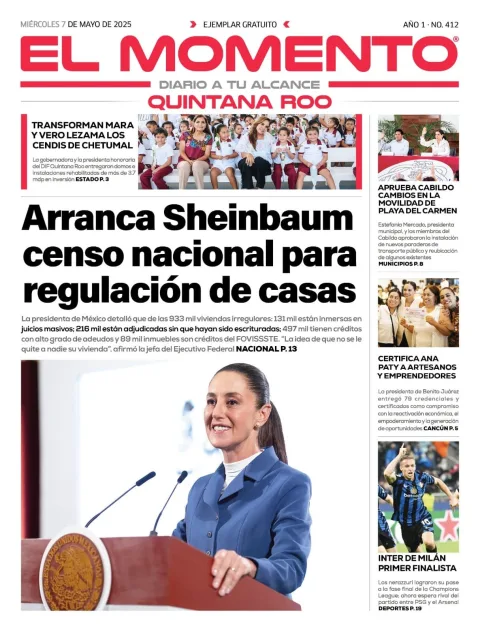 Portada de El Momento Quintana Roo del miércoles, 7 de mayo de 2025