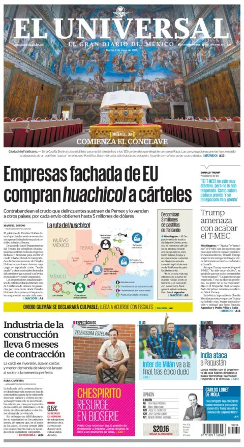 Portada de El Universal del miércoles, 7 de mayo de 2025