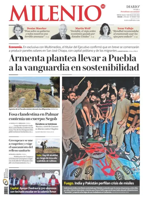 Portada de Milenio Puebla del miércoles, 7 de mayo de 2025