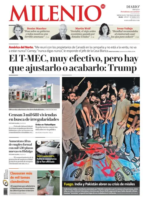 Portada de Milenio Hidalgo del miércoles, 7 de mayo de 2025