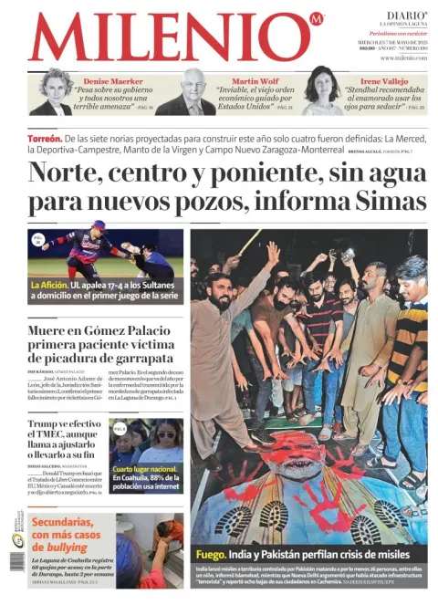 Portada de Milenio Laguna del miércoles, 7 de mayo de 2025