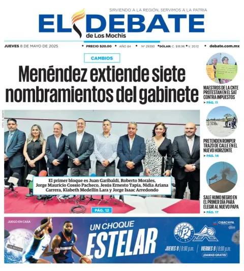 Portada de El Debate de los Mochis del jueves, 8 de mayo de 2025