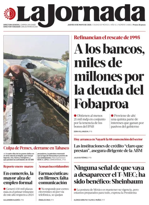 Portada de La Jornada del jueves, 8 de mayo de 2025
