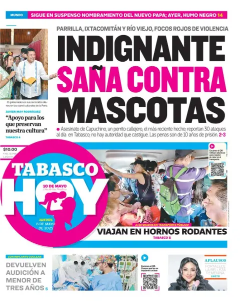 Portada de Tabasco Hoy del jueves, 8 de mayo de 2025