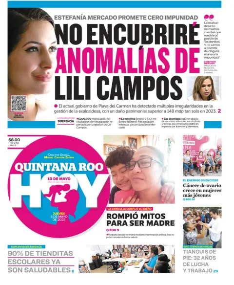 Portada de Quintana Roo Hoy del jueves, 8 de mayo de 2025