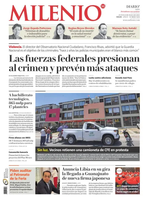 Portada de Milenio Leon del jueves, 8 de mayo de 2025