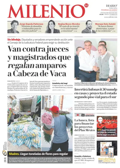 Portada de Milenio Tamaulipas del jueves, 8 de mayo de 2025