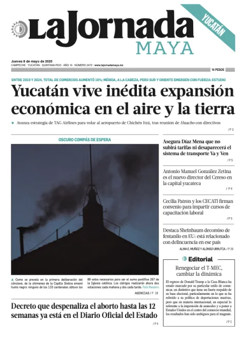 Portada de La Jornada Maya Yucatán del jueves, 8 de mayo de 2025