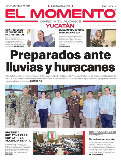 Portada de El Momento Yucatan del jueves, 8 de mayo de 2025
