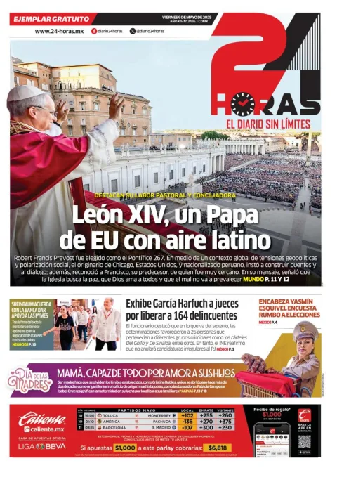 Portada de 24 Horas del viernes, 9 de mayo de 2025