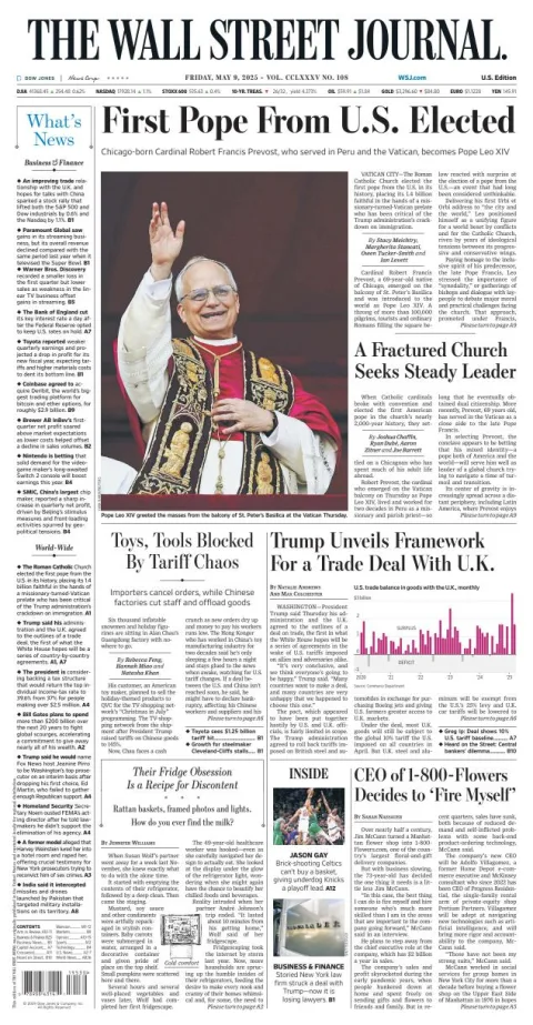 Portada de The Wall Street Journal del viernes, 9 de mayo de 2025