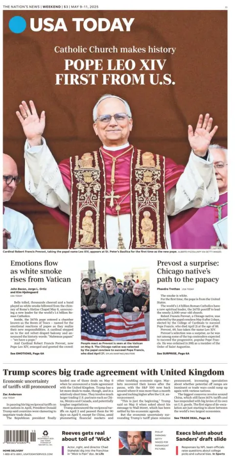 Portada de Usa Today del viernes, 9 de mayo de 2025