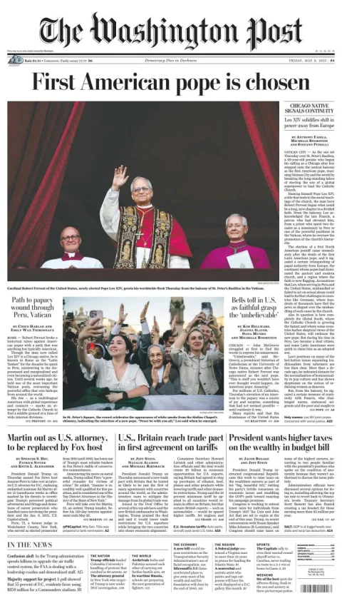 Portada de The Washington Post del viernes, 9 de mayo de 2025