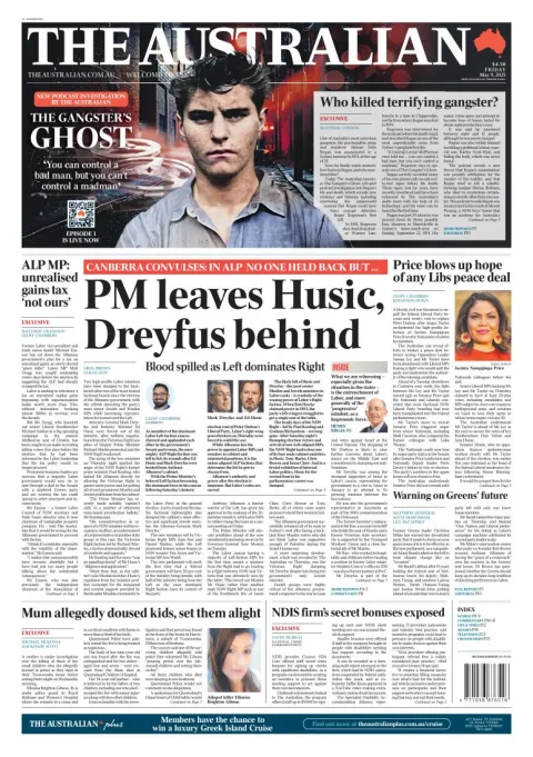 Portada de The Australian del viernes, 9 de mayo de 2025
