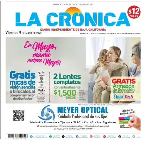 Portada de La Cronica del viernes, 9 de mayo de 2025
