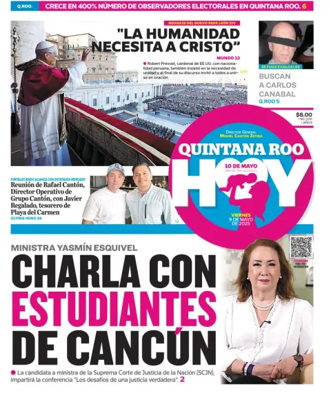Portada de Quintana Roo Hoy del viernes, 9 de mayo de 2025