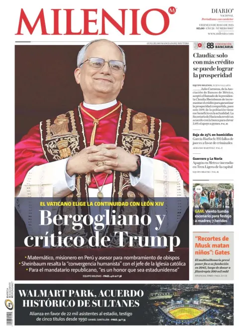 Portada de Milenio del viernes, 9 de mayo de 2025