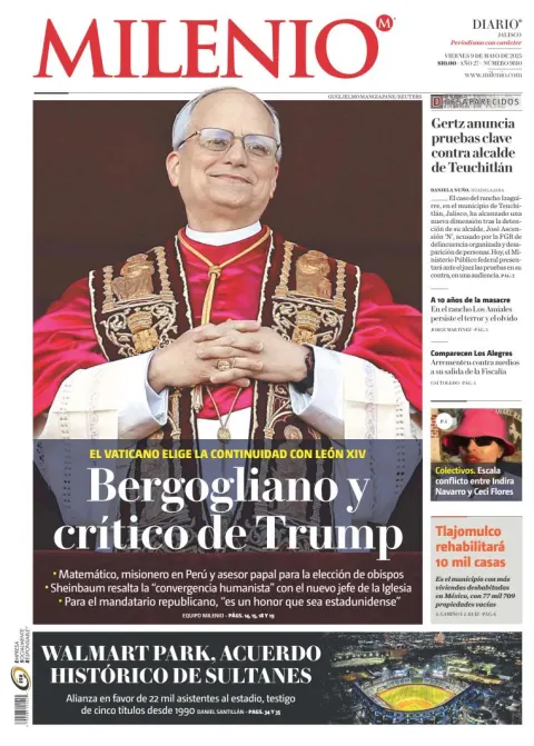 Portada de Milenio Jalisco del viernes, 9 de mayo de 2025