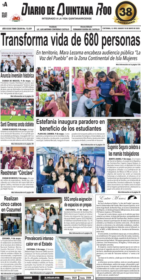 Portada de Diario de Quintana Roo (portada)