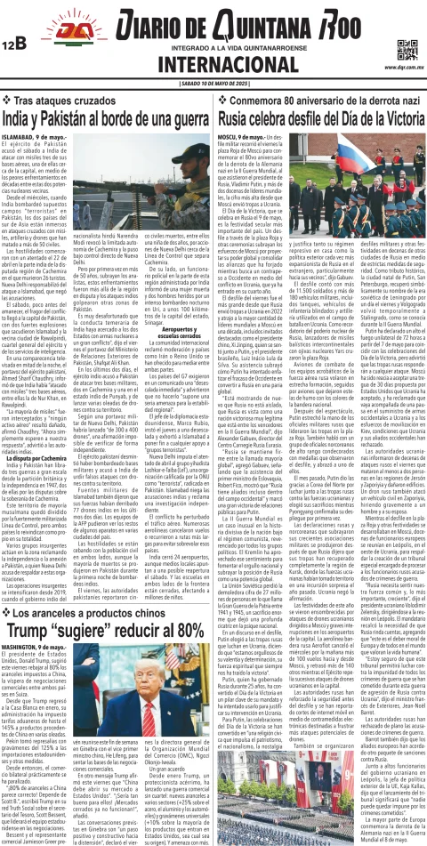 Portada de Diario de Quintana Roo (contra Portada)