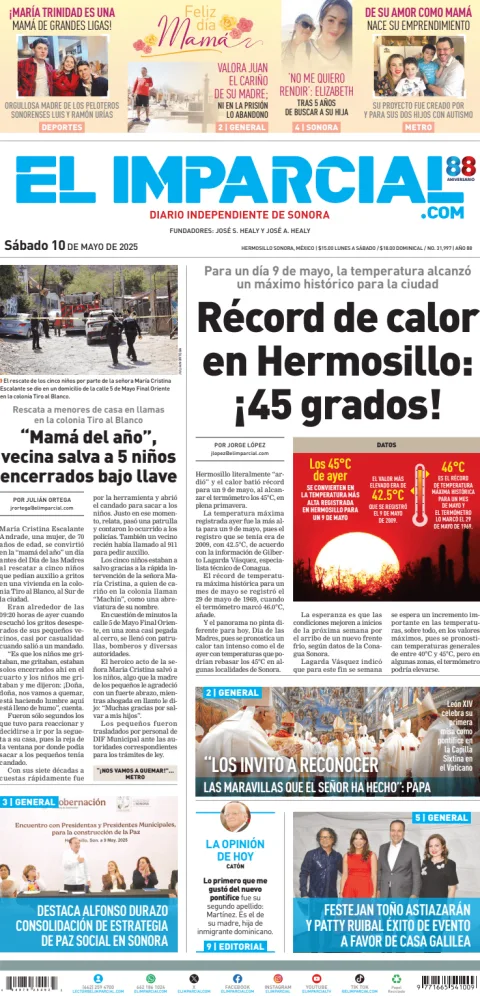 Portada de El Imparcial del sábado, 10 de mayo de 2025