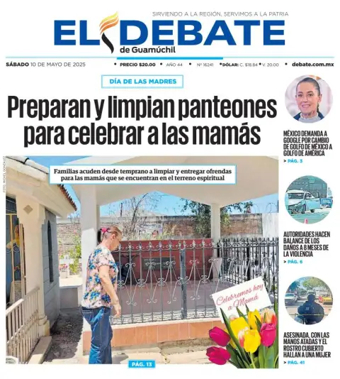 Portada de El Debate de Guamuchil del sábado, 10 de mayo de 2025