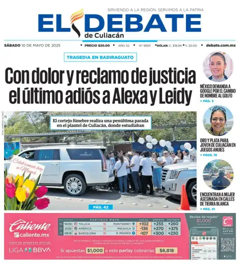 Portada de El Debate de Culiacan del sábado, 10 de mayo de 2025