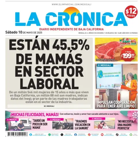 Portada de La Cronica del sábado, 10 de mayo de 2025