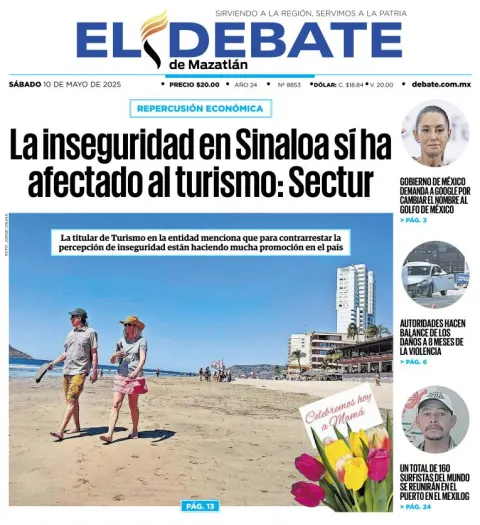 Portada de El Debate de Mazatlan del sábado, 10 de mayo de 2025