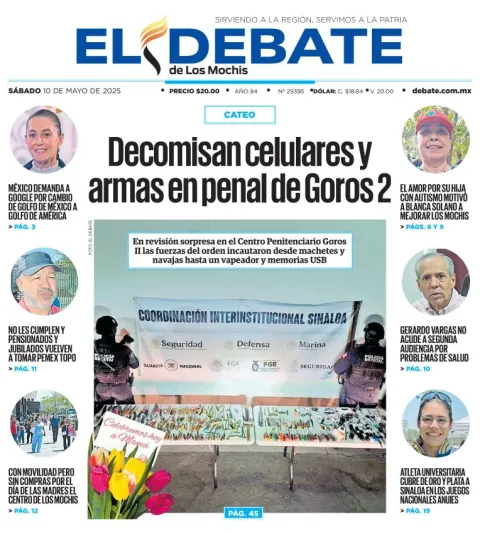 Portada de El Debate de los Mochis del sábado, 10 de mayo de 2025
