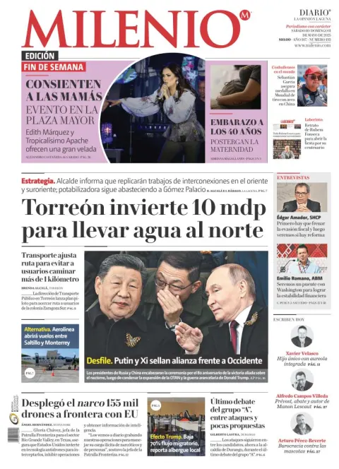 Portada de Milenio Laguna del sábado, 10 de mayo de 2025