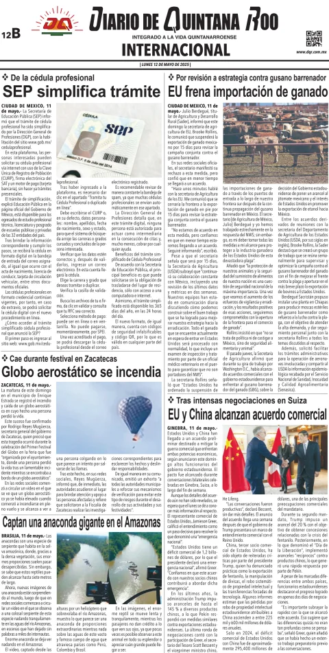 Portada de Diario de Quintana Roo (contra Portada)