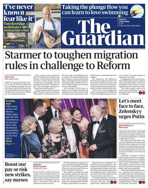 Portada de The Guardian (reino Unido) del lunes, 12 de mayo de 2025
