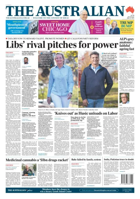Portada de The Australian del lunes, 12 de mayo de 2025