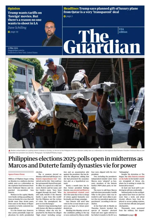 Portada de The Guardian (usa) del lunes, 12 de mayo de 2025