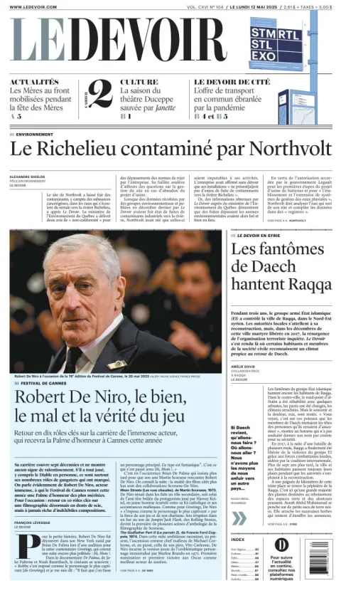 Portada de Le Devoir del lunes, 12 de mayo de 2025