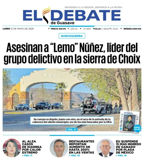 Portada de El Debate de Guasave del lunes, 12 de mayo de 2025