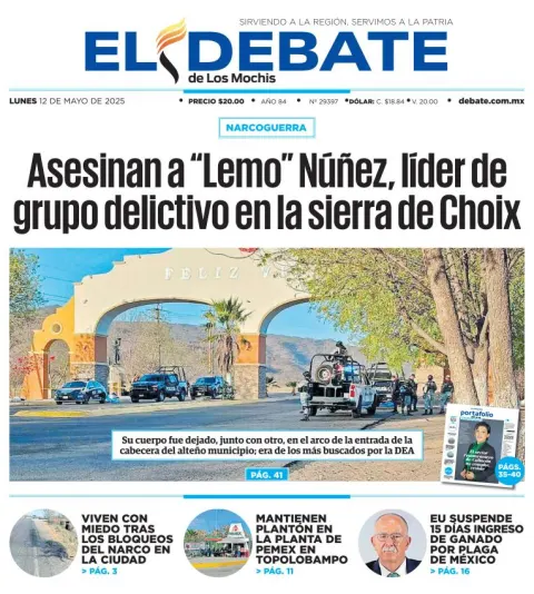 Portada de El Debate de los Mochis del lunes, 12 de mayo de 2025